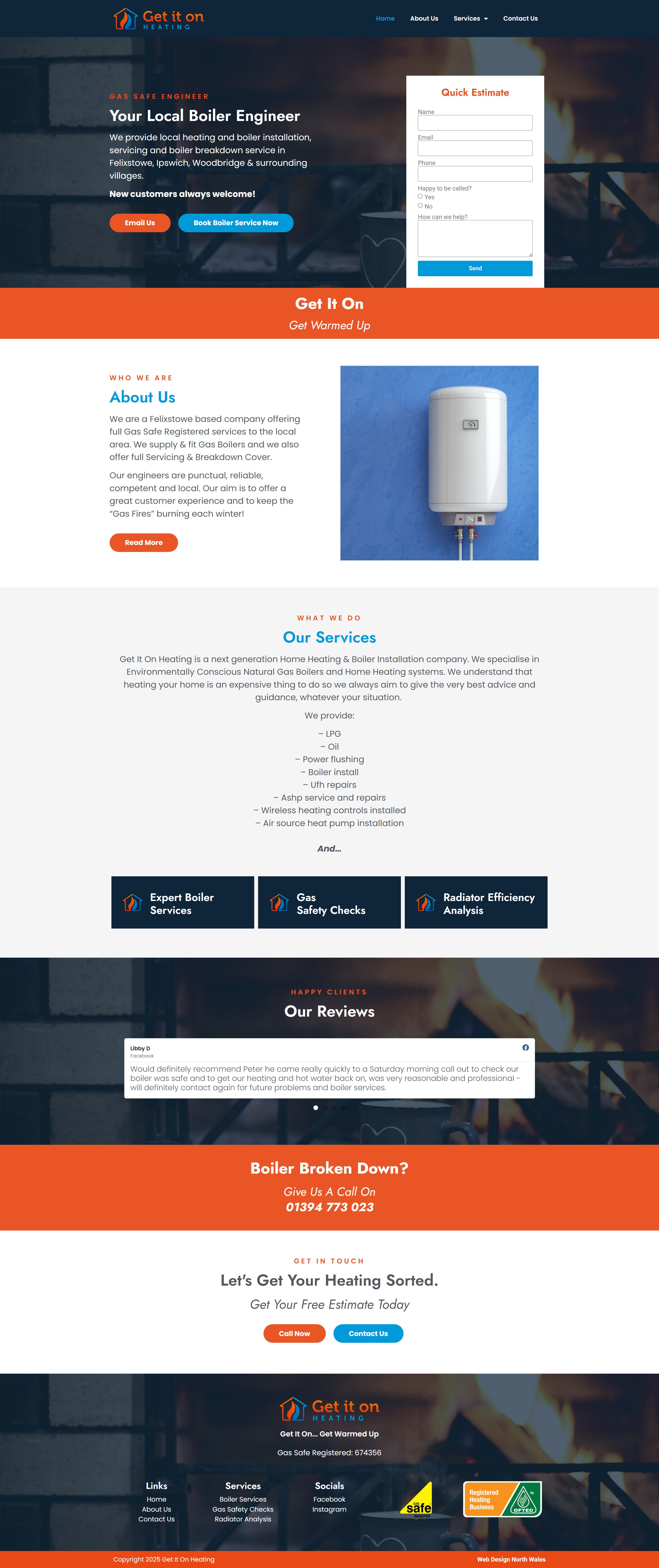 Get It On Heating boiler engineer Felixstowe website design by Happy Shrimp Marketing