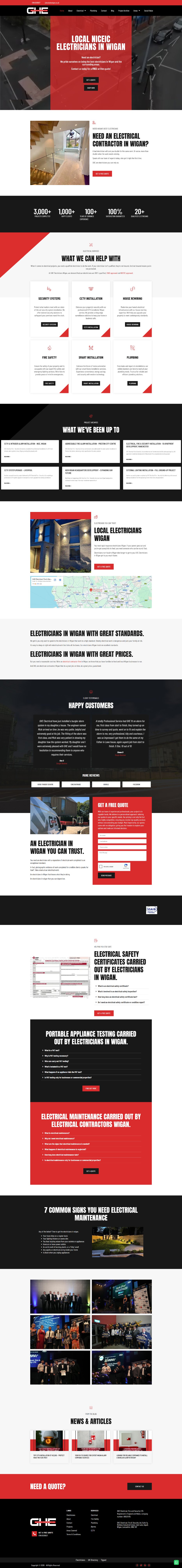 GHE Electrical electricians in Wigan website design by Happy Shrimp Marketing