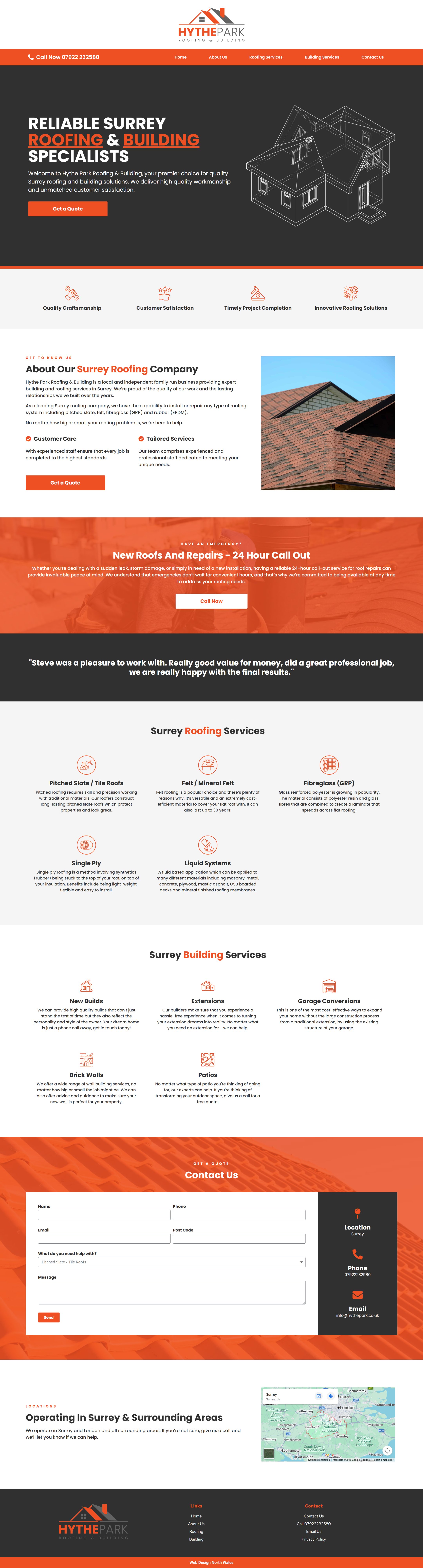 Hythe Park Roofing and Building website design by Happy Shrimp Marketing